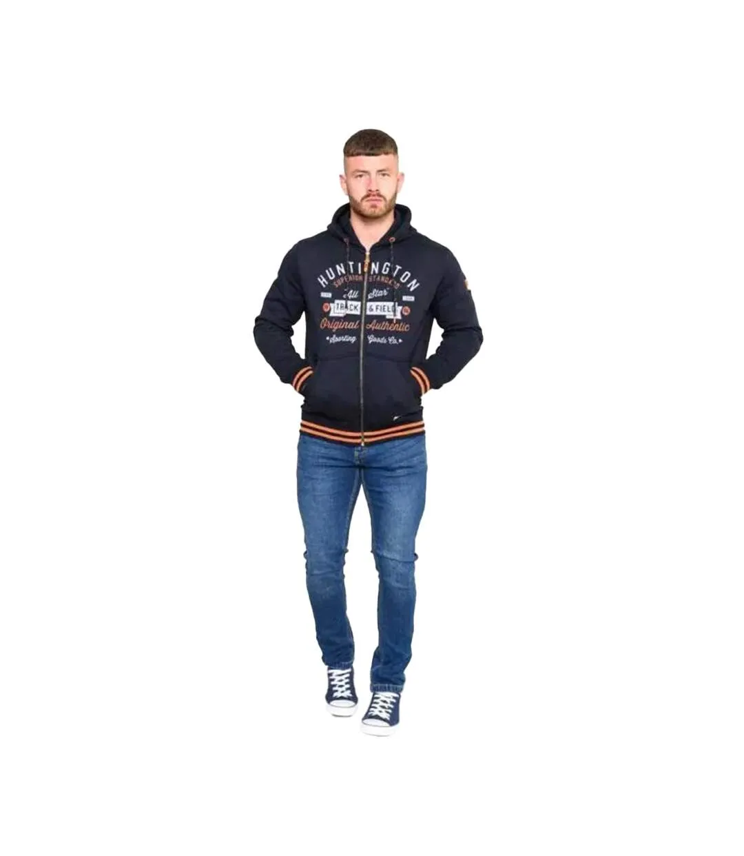 Mens flanders d555 printed full zip hoodie navy Duke