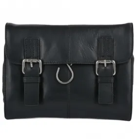 Mens Leather Hanging Toiletry Bag Black : Phil