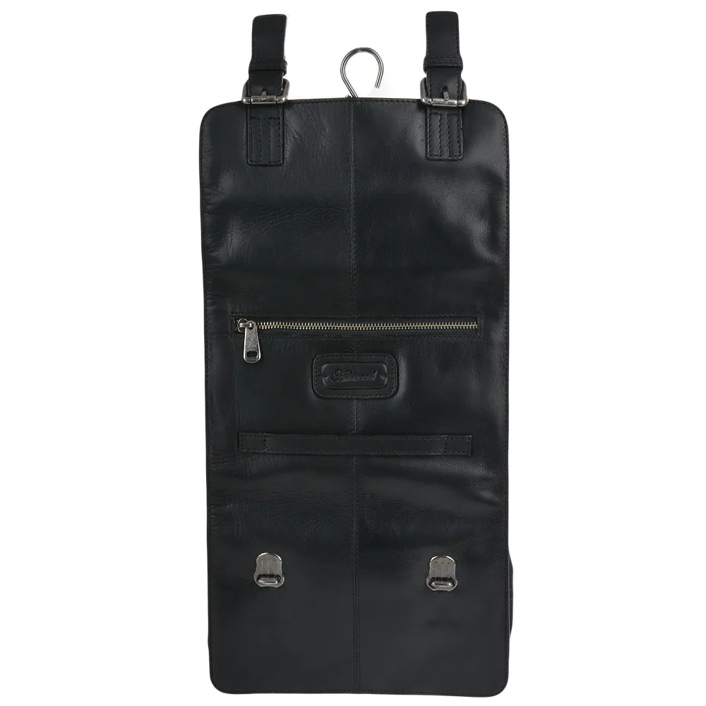 Mens Leather Hanging Toiletry Bag Black : Phil