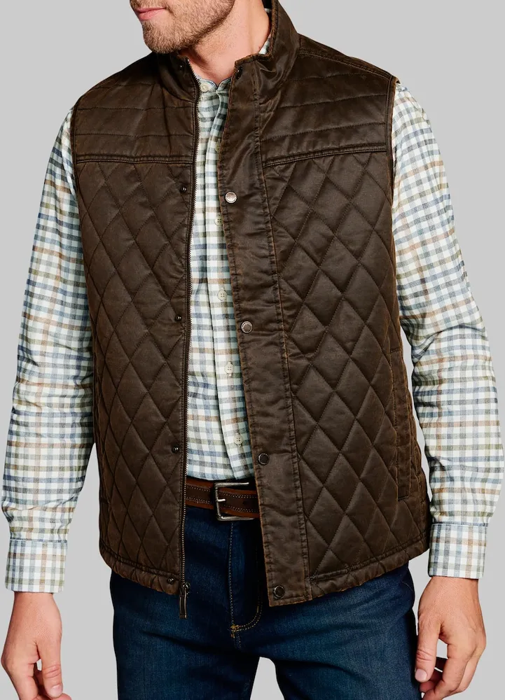 Men's Johnston & Murphy Tailored Fit Quilted Vest at Jos. A. Bank, Brown, Size Medium - Outerwear