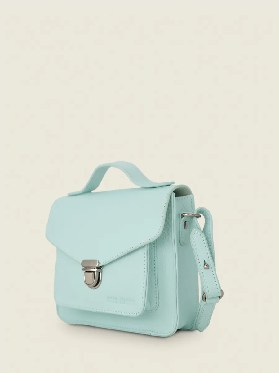 Mini Blue Leather Cross-Body Bag for Women - Mademoiselle George XS Pastel Baby Blue | PAUL MARIUS