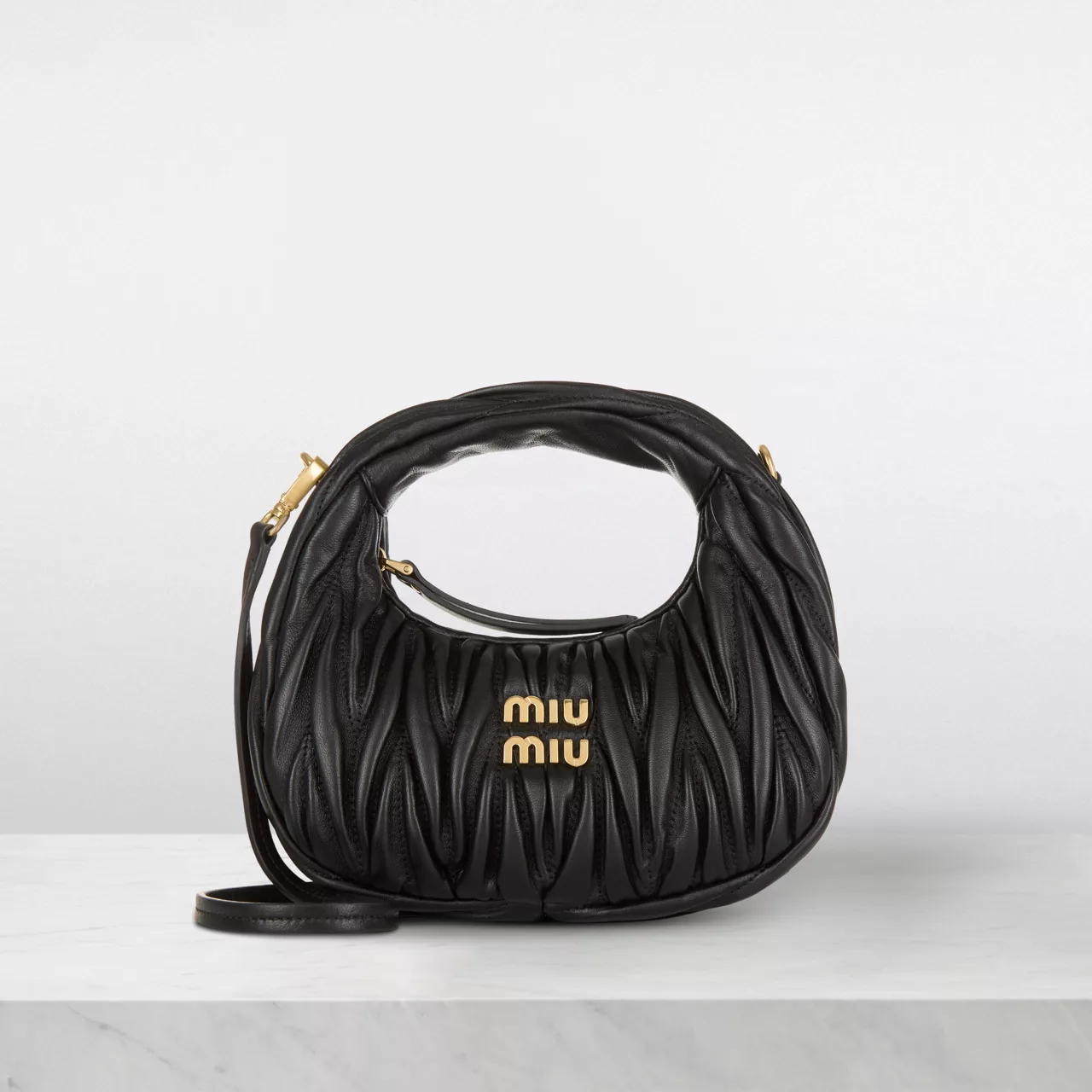 MIU MIU Wander Matelassé Nappa Leather Mini Hobo Bag - Nero