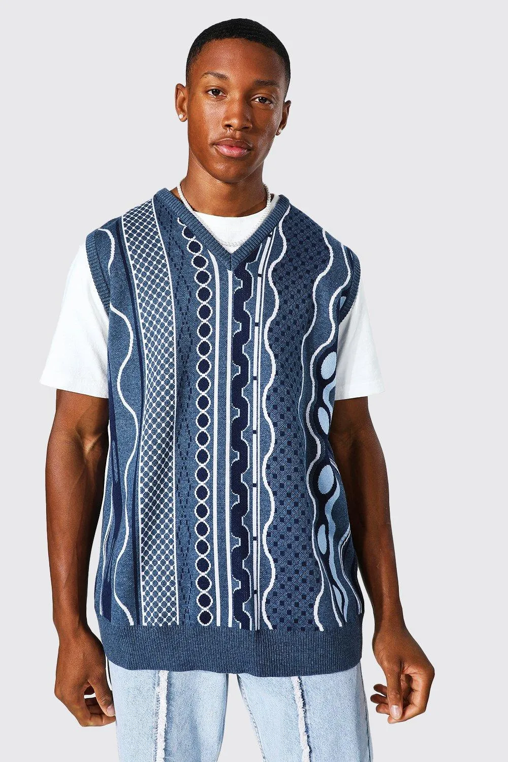 Mixed Textured Stripe Vest | boohooMAN UK