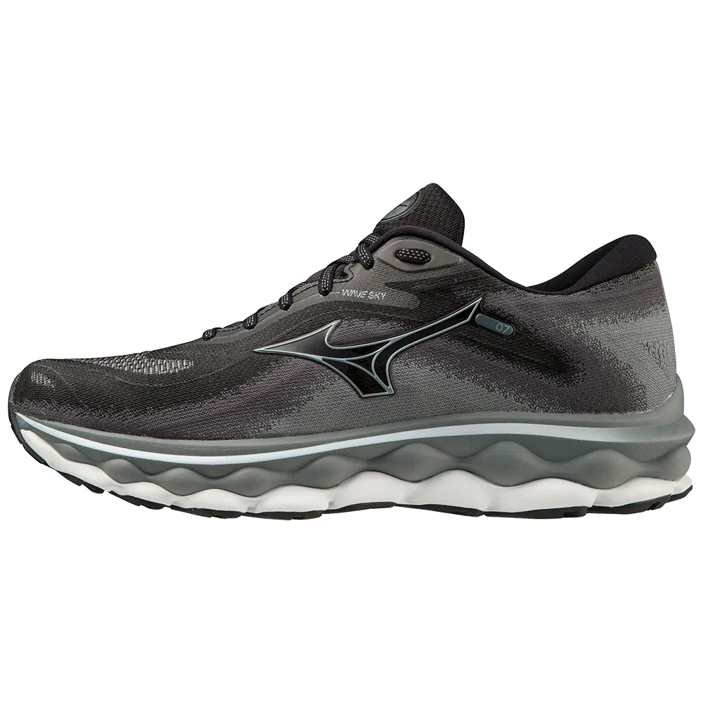 Mizuno Men's Wave Sky 7 Running Shoe in Black Glacial Ridge