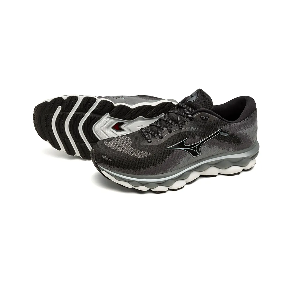 Mizuno Men's Wave Sky 7 Running Shoe in Black Glacial Ridge