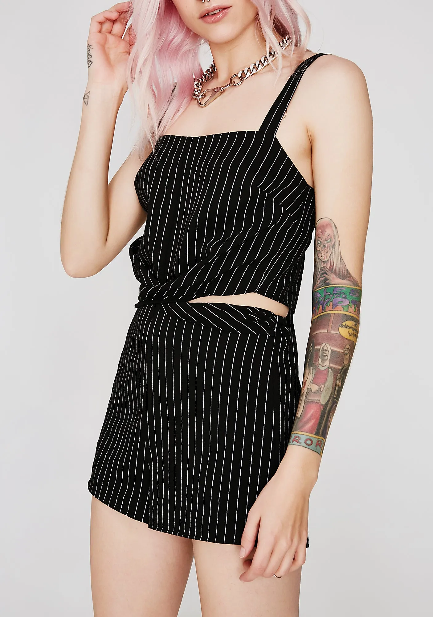 Mob Life Pinstripe Romper-