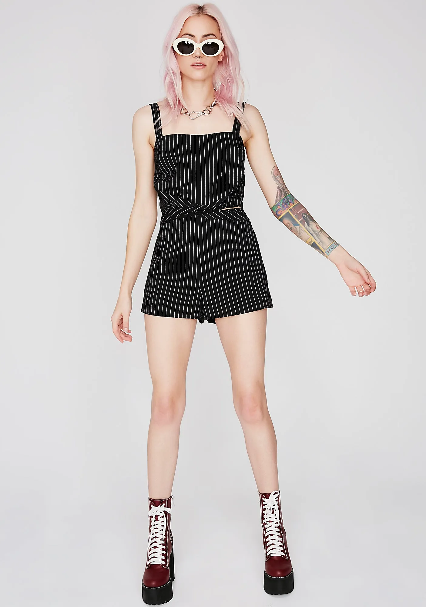 Mob Life Pinstripe Romper-