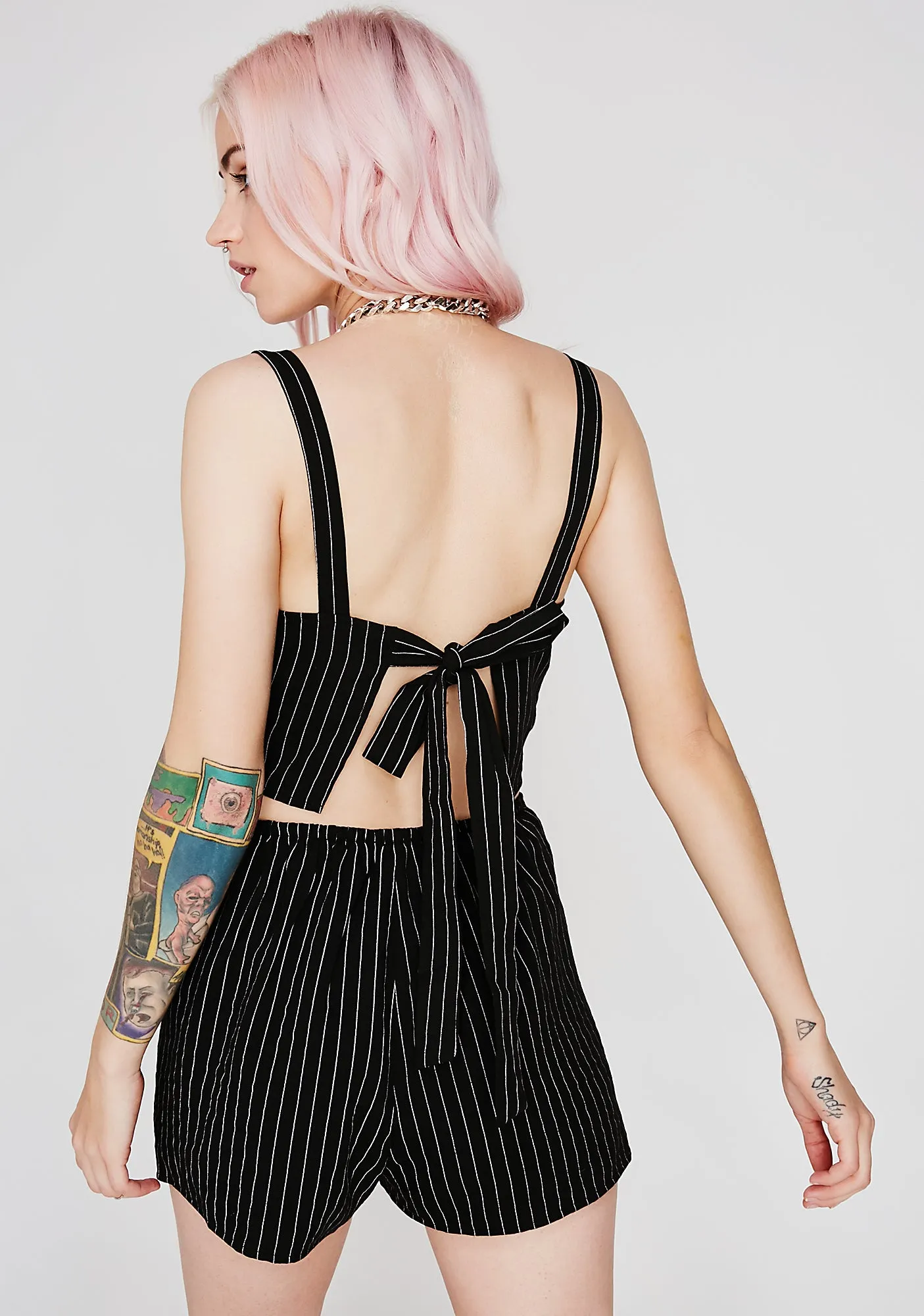 Mob Life Pinstripe Romper-