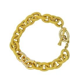 Modern 1.75 CTW Pave Diamond 18 Karat Gold Curb Link Toggle Bracelet