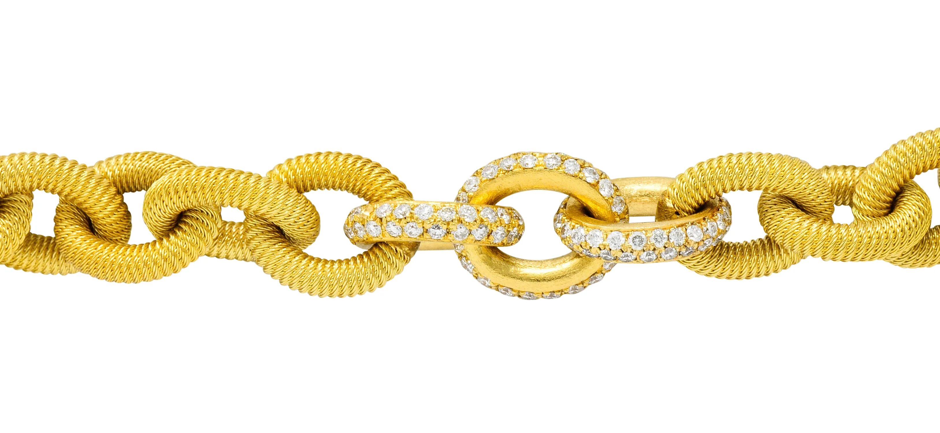 Modern 1.75 CTW Pave Diamond 18 Karat Gold Curb Link Toggle Bracelet