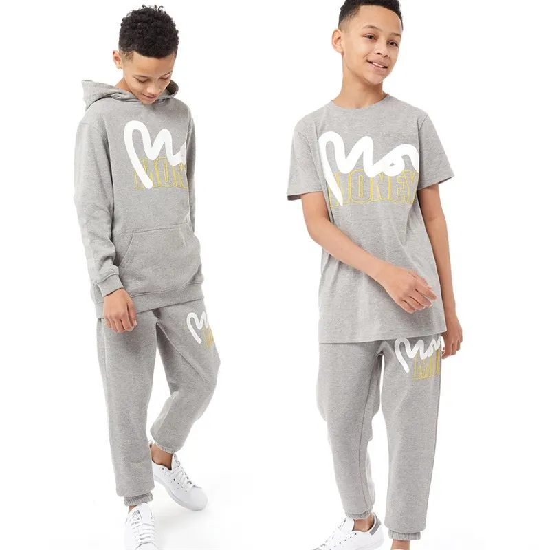 Money Boys Stencil Block Three Pack Tracksuit And T-Shirt Grey Melange