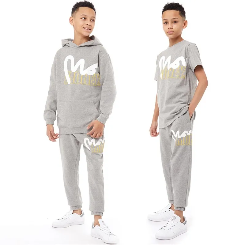 Money Boys Stencil Block Three Pack Tracksuit And T-Shirt Grey Melange