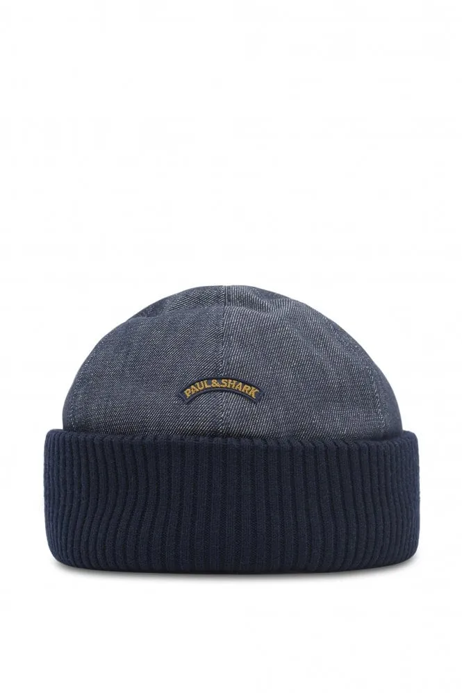 Moon Badge Denim Beanie Navy