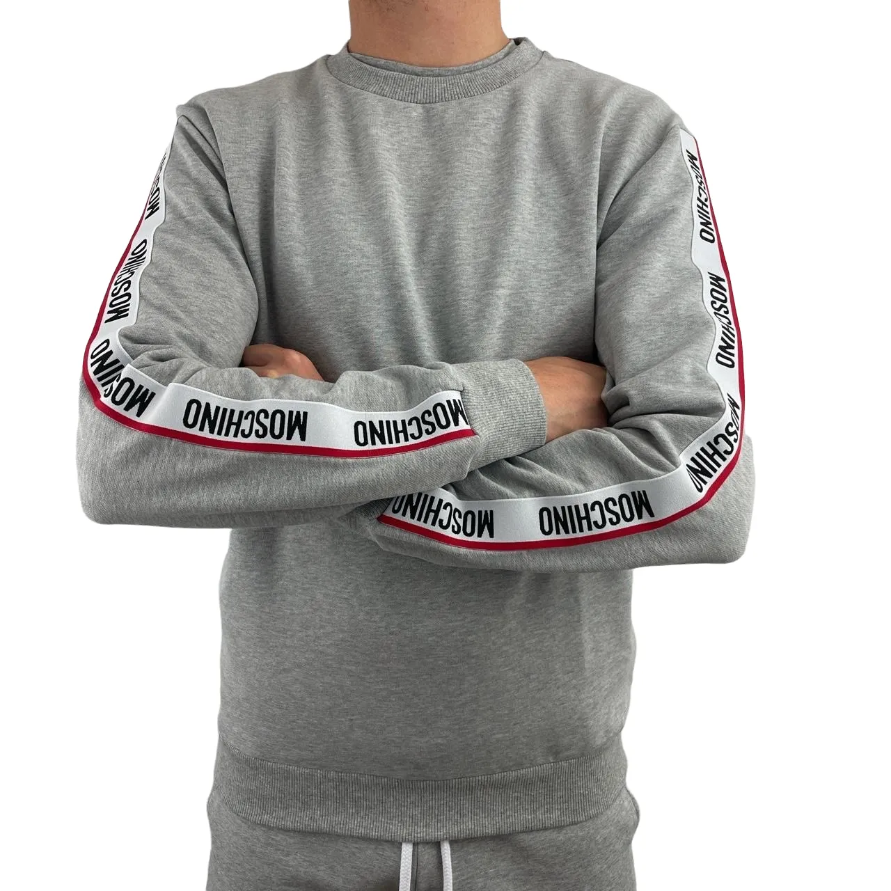 MOSCHINO TAPE COTTON FLEECE SWEATSHIRT - LIGHT GREY