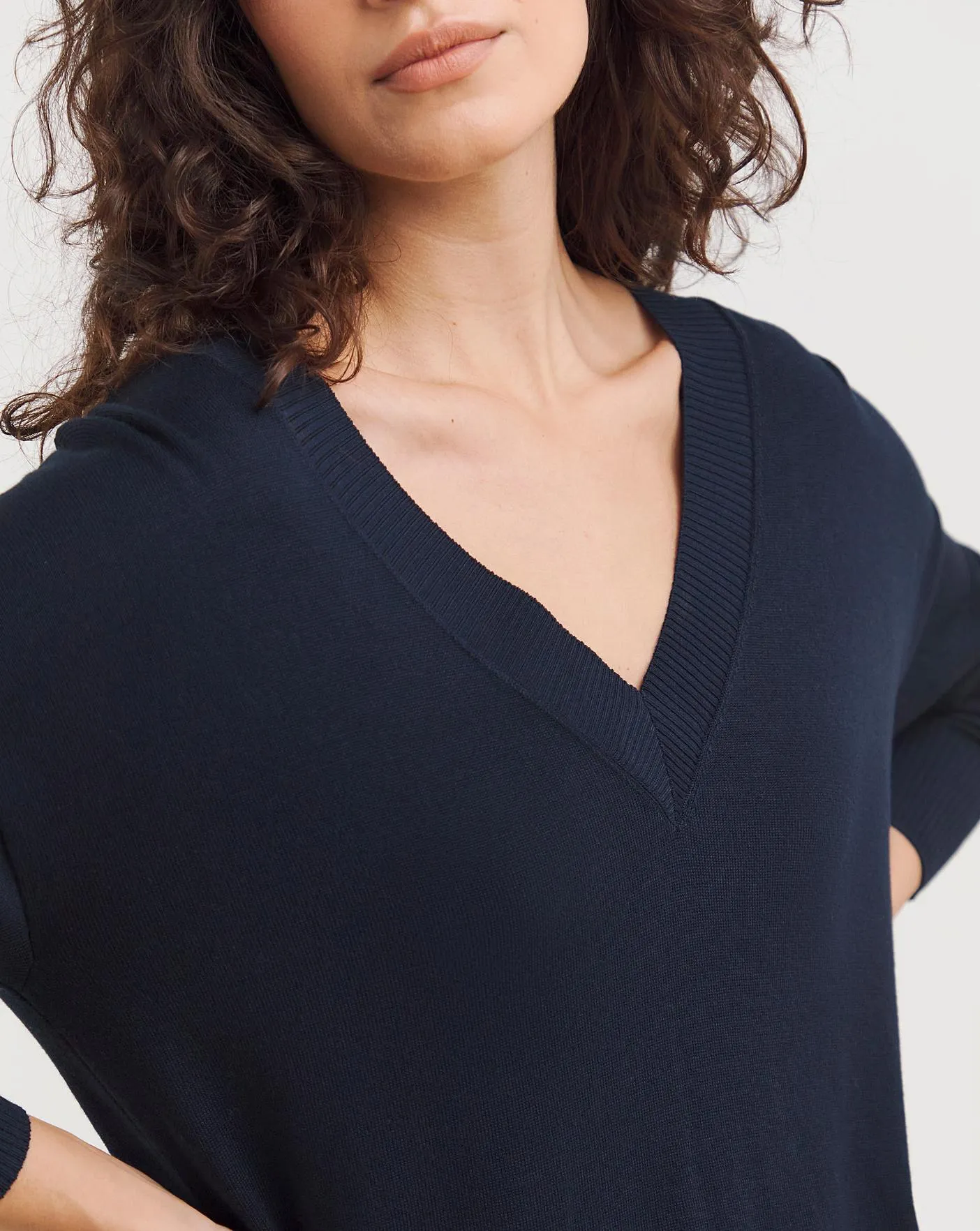 Navy Slouchy V Neck Tunic