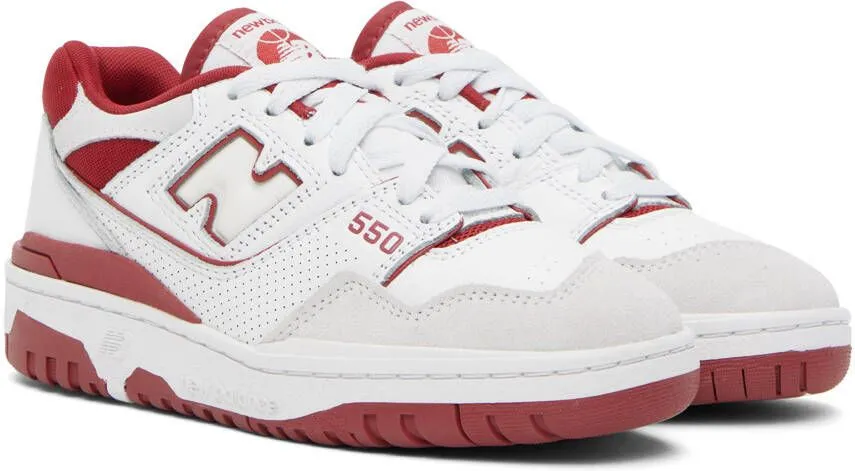 New Balance White & Red 550 Sneakers