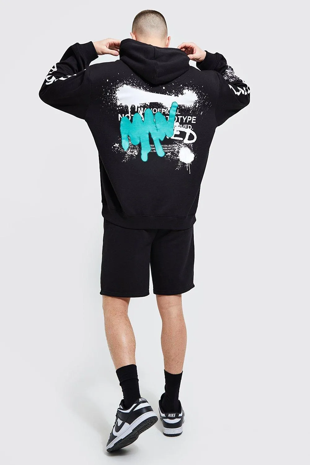 Oversized Bm Graffiti Print Short Tracksuit | boohooMAN UK