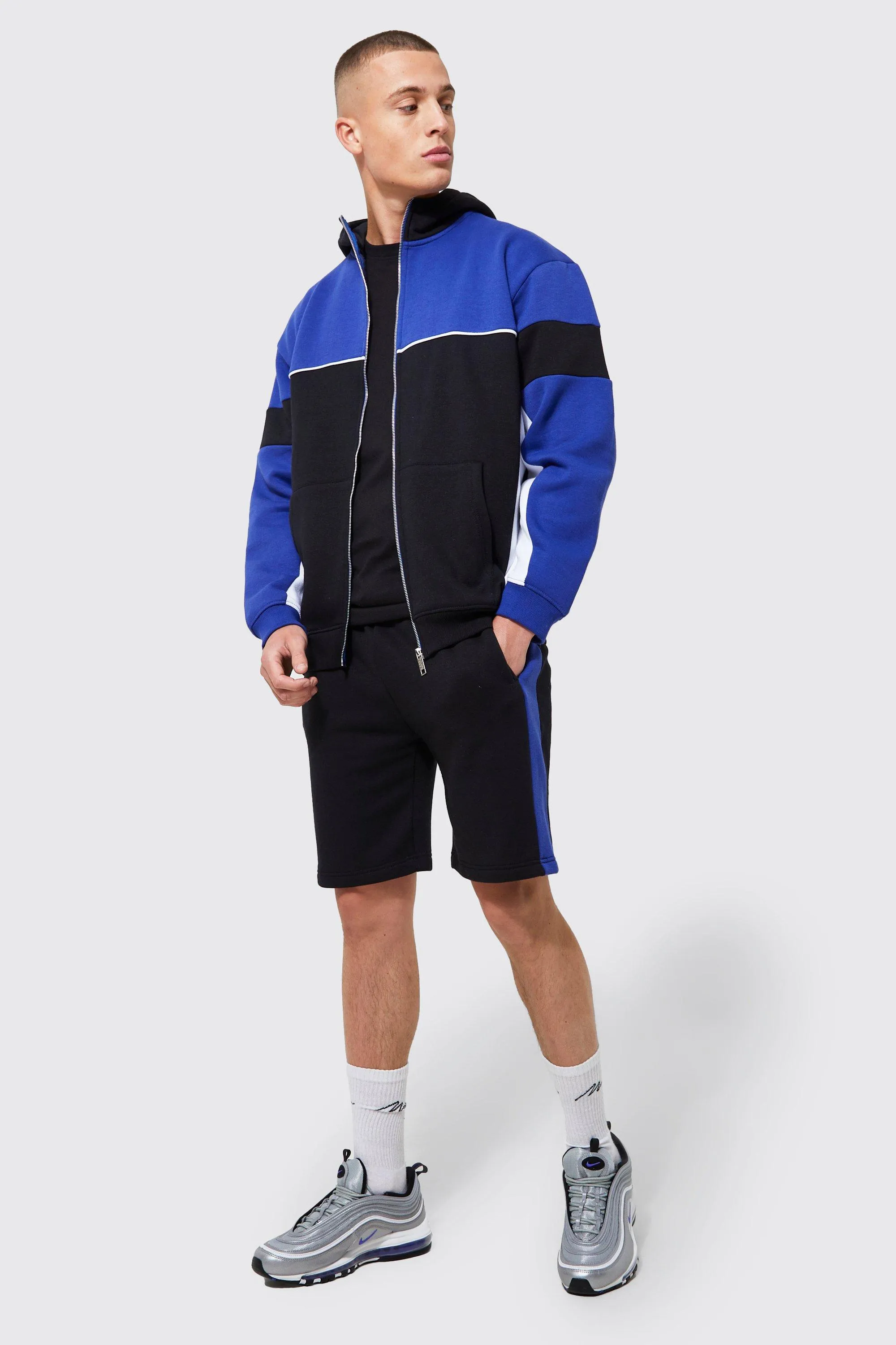 Oversized Colour Block Funnel Short Tracksuit | boohooMAN UK