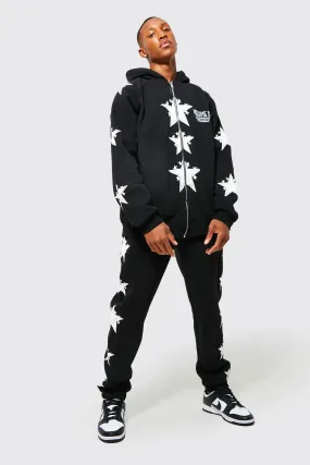 Oversized Star Print Zip Hooded Tracksuit | boohooMAN UK