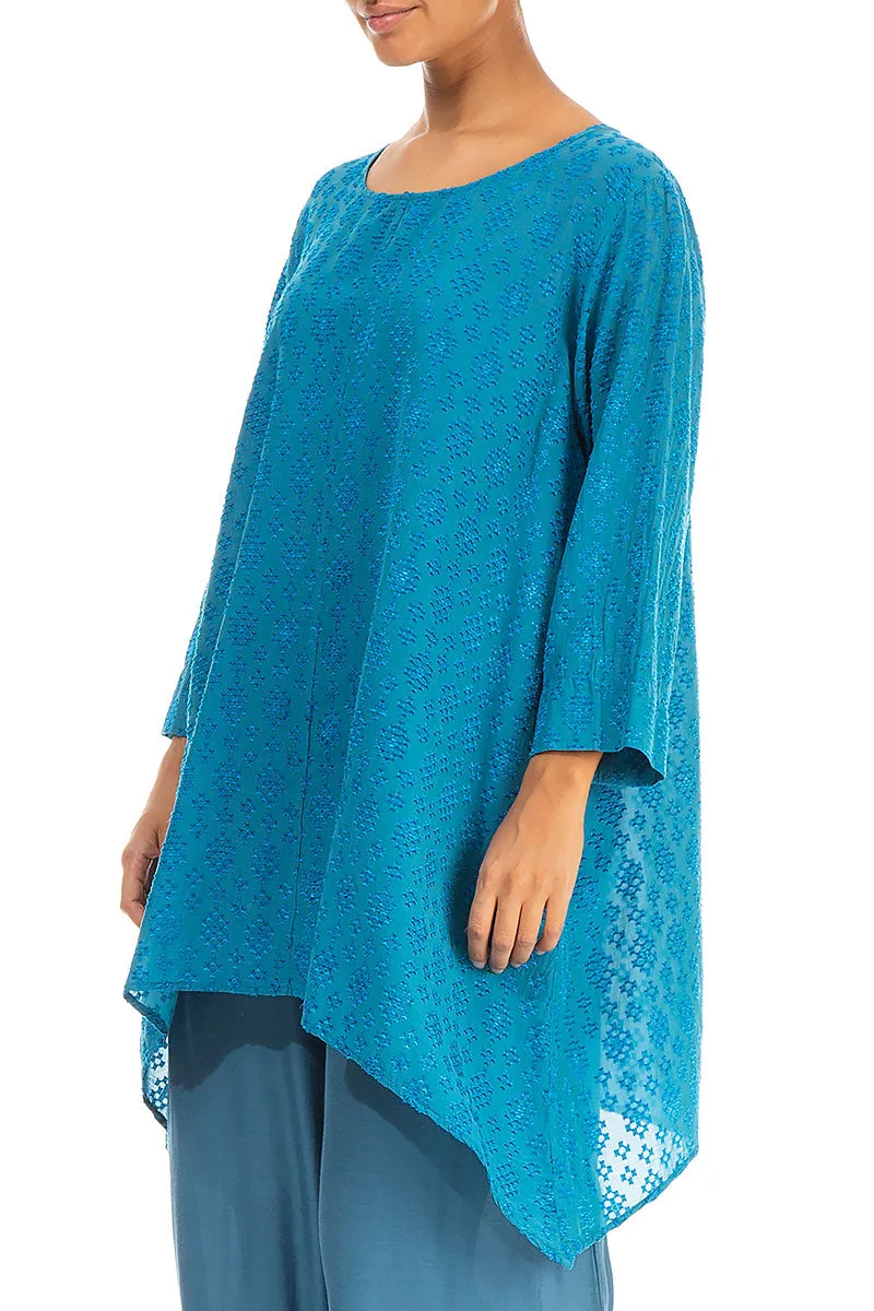 Patterned Longer Edges Blue Silk Tunic