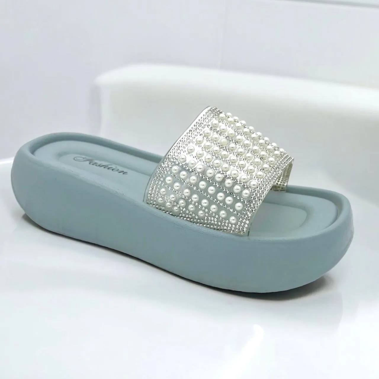 pearl wedge slipper