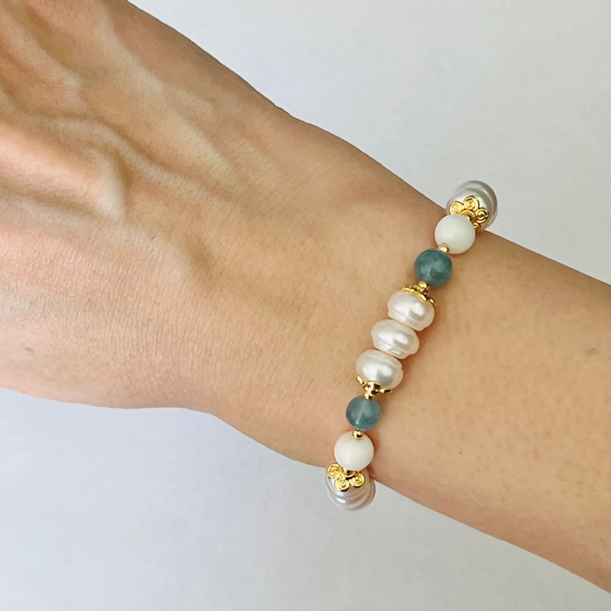 Pearls & Aquamarine Diadem Bracelet