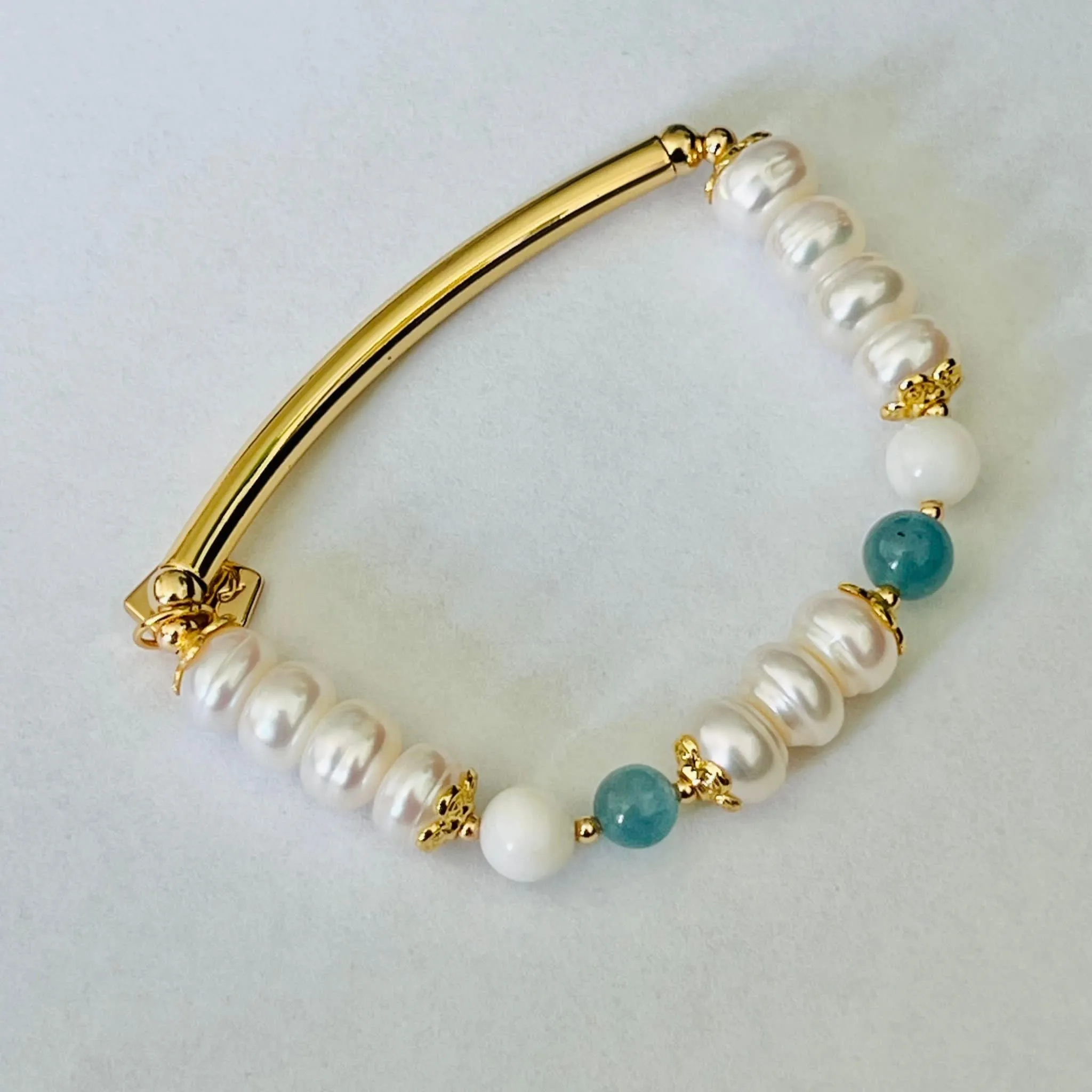 Pearls & Aquamarine Diadem Bracelet