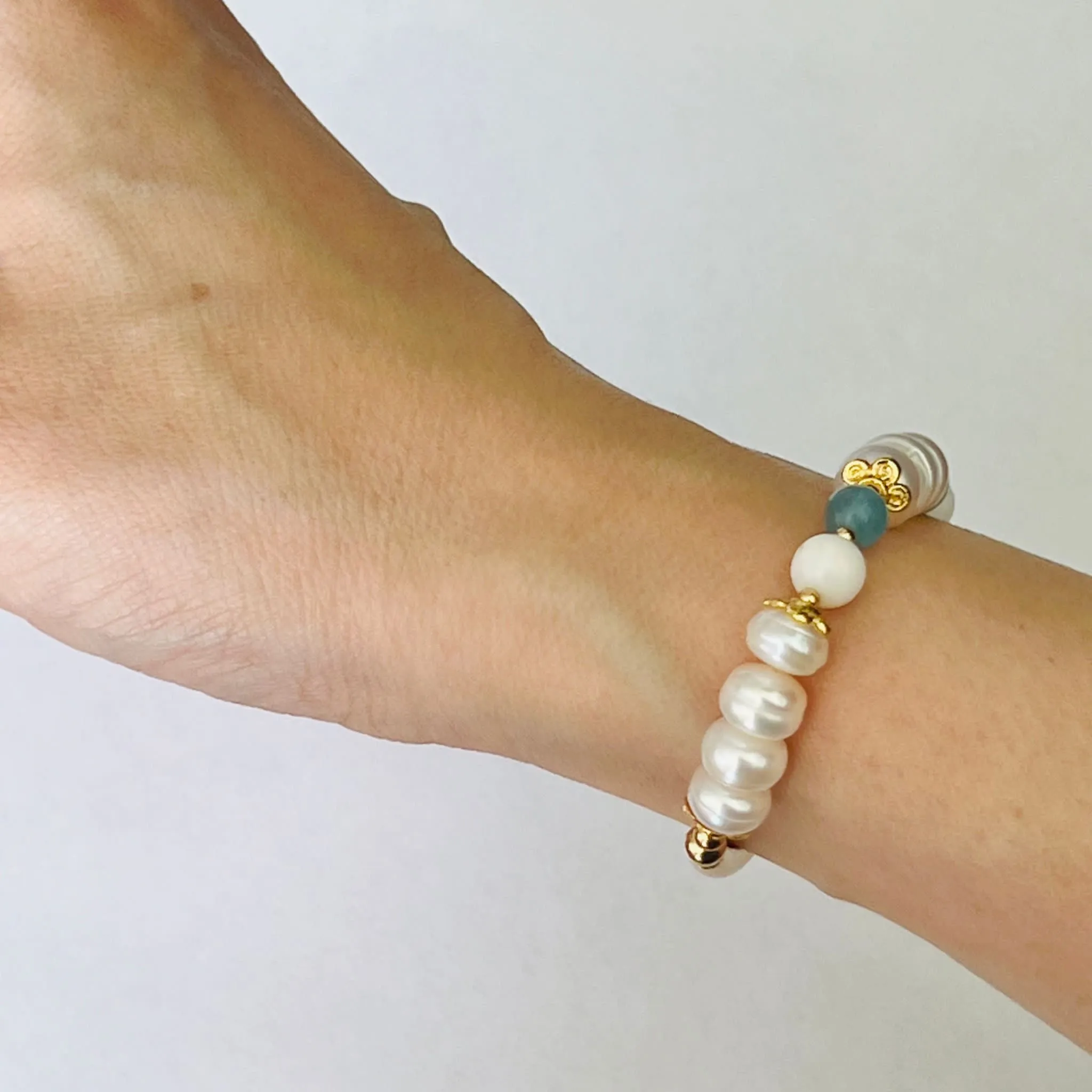 Pearls & Aquamarine Diadem Bracelet