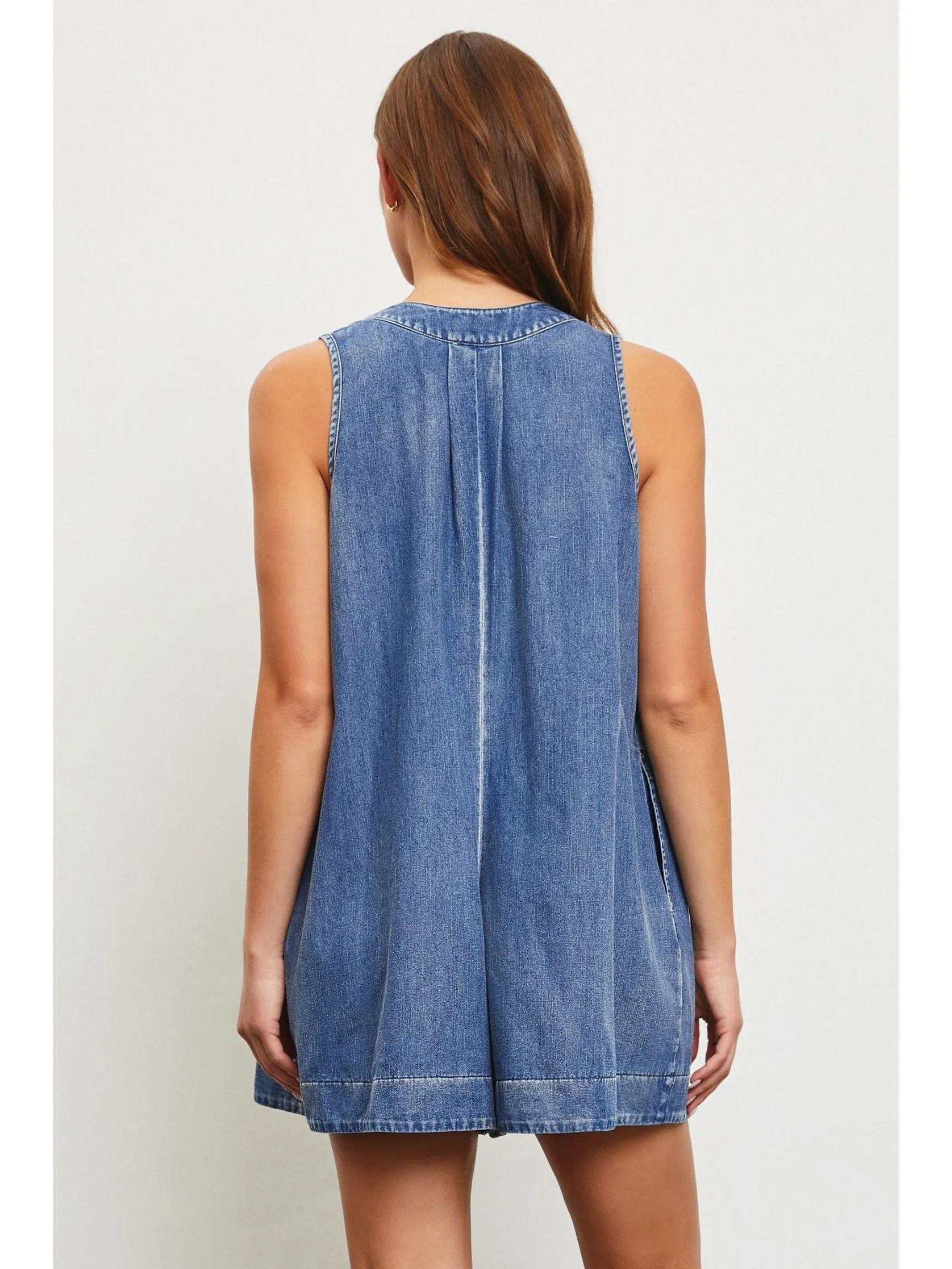 Pleated Denim Romper