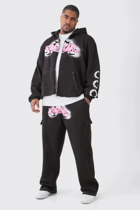 Plus Boxy Worldwide Graffiti Cargo Tracksuit | boohooMAN UK