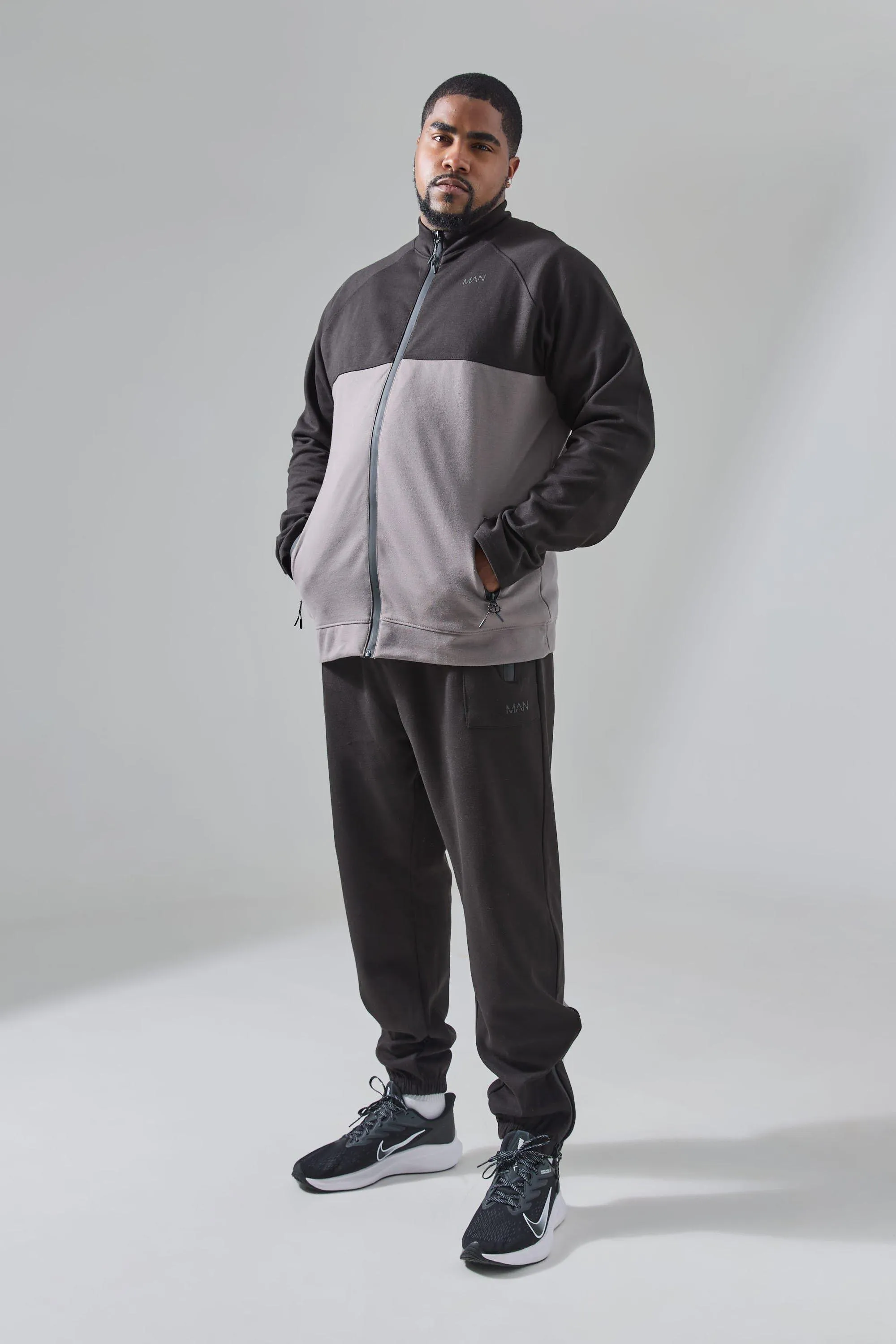 Plus Man Active Tech Regular Fit Tracksuit | boohooMAN UK