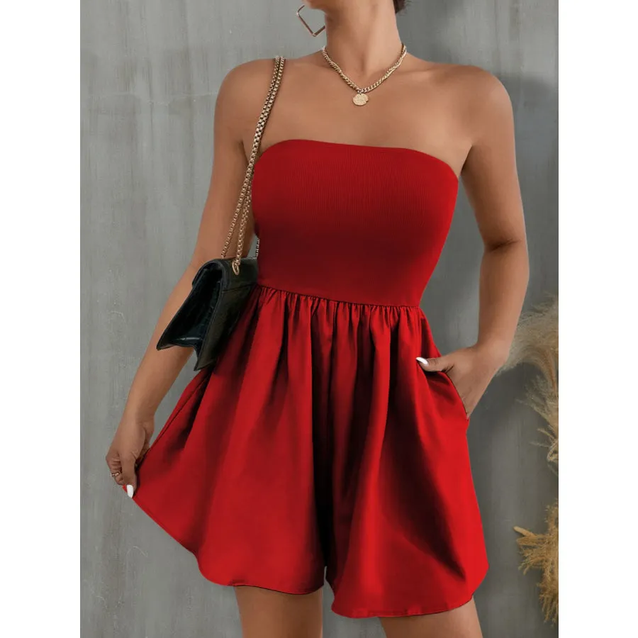 Pocketed Tube Wide Leg Romper