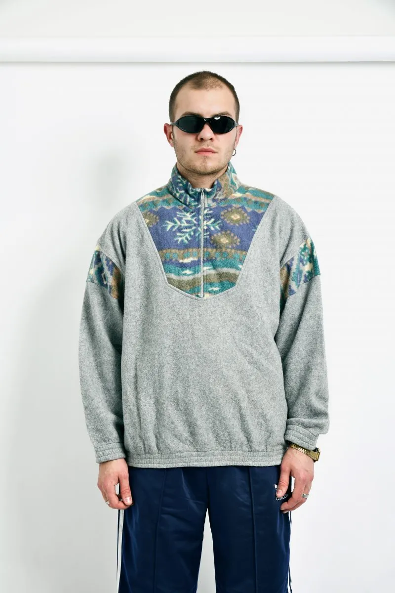 Retro 80s fleece ski pullover grey