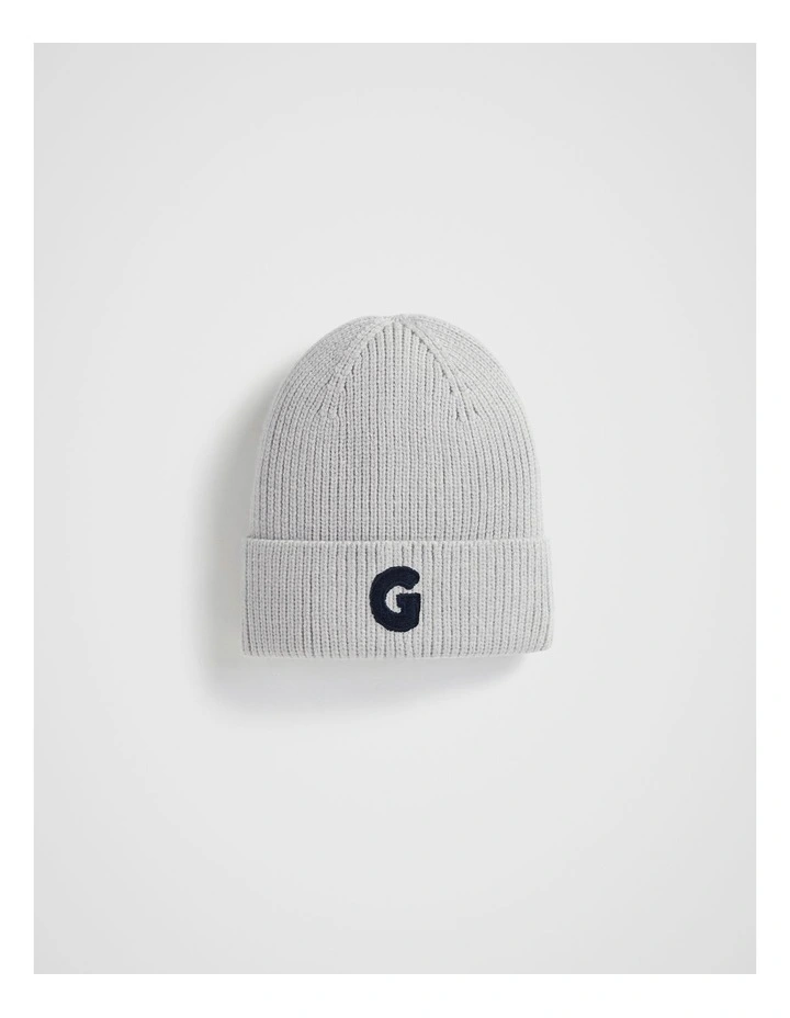 Rib Initial Beanie G in White