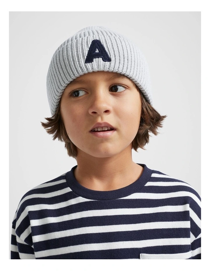 Rib Initial Beanie G in White