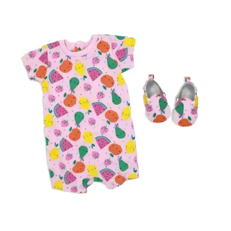 Rose Textiles - 2Pk Baby Girl Romper & Shoe Set, Fruits