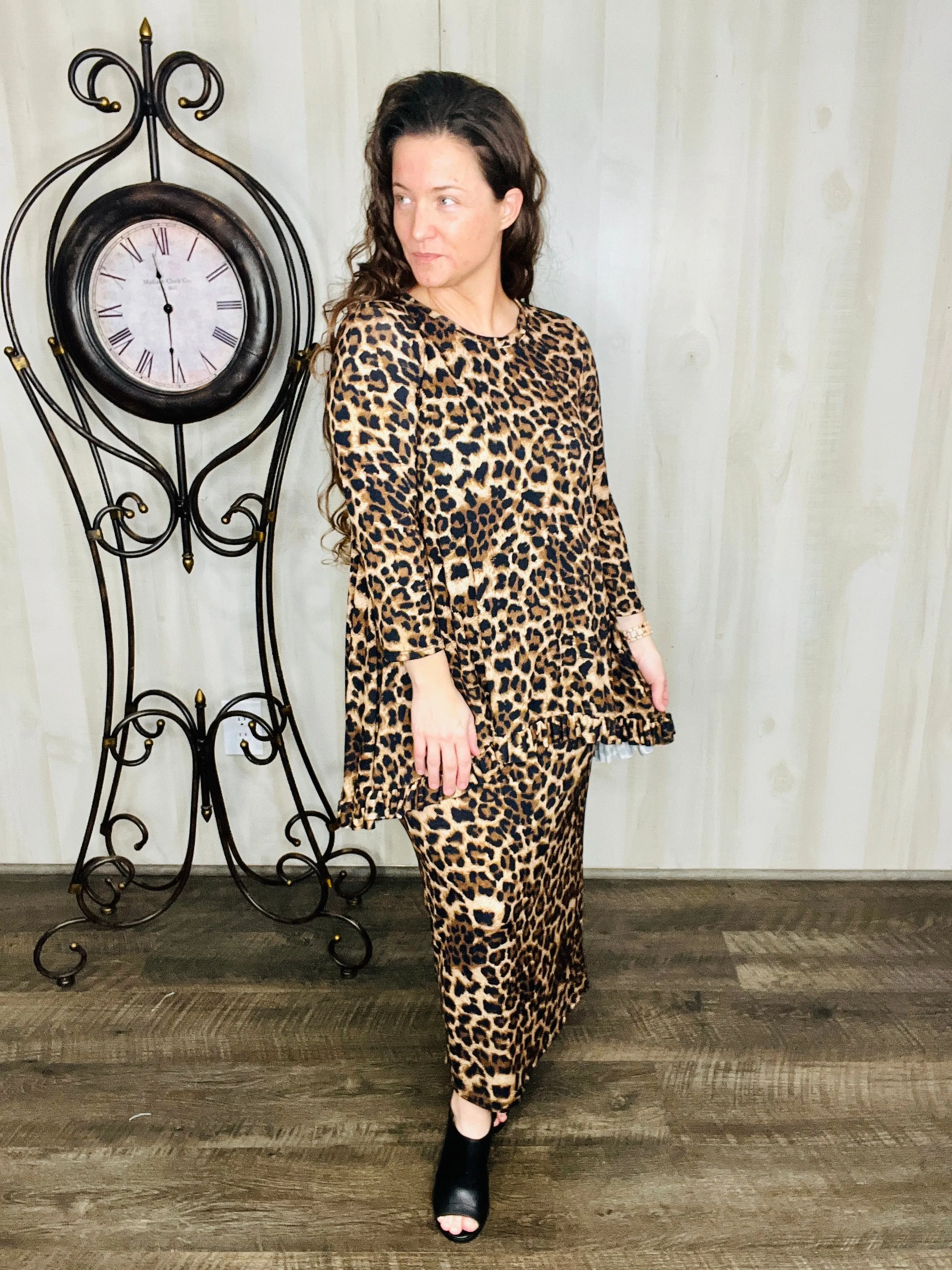 Samantha Ruffle High Low Tunic- Classic Leopard