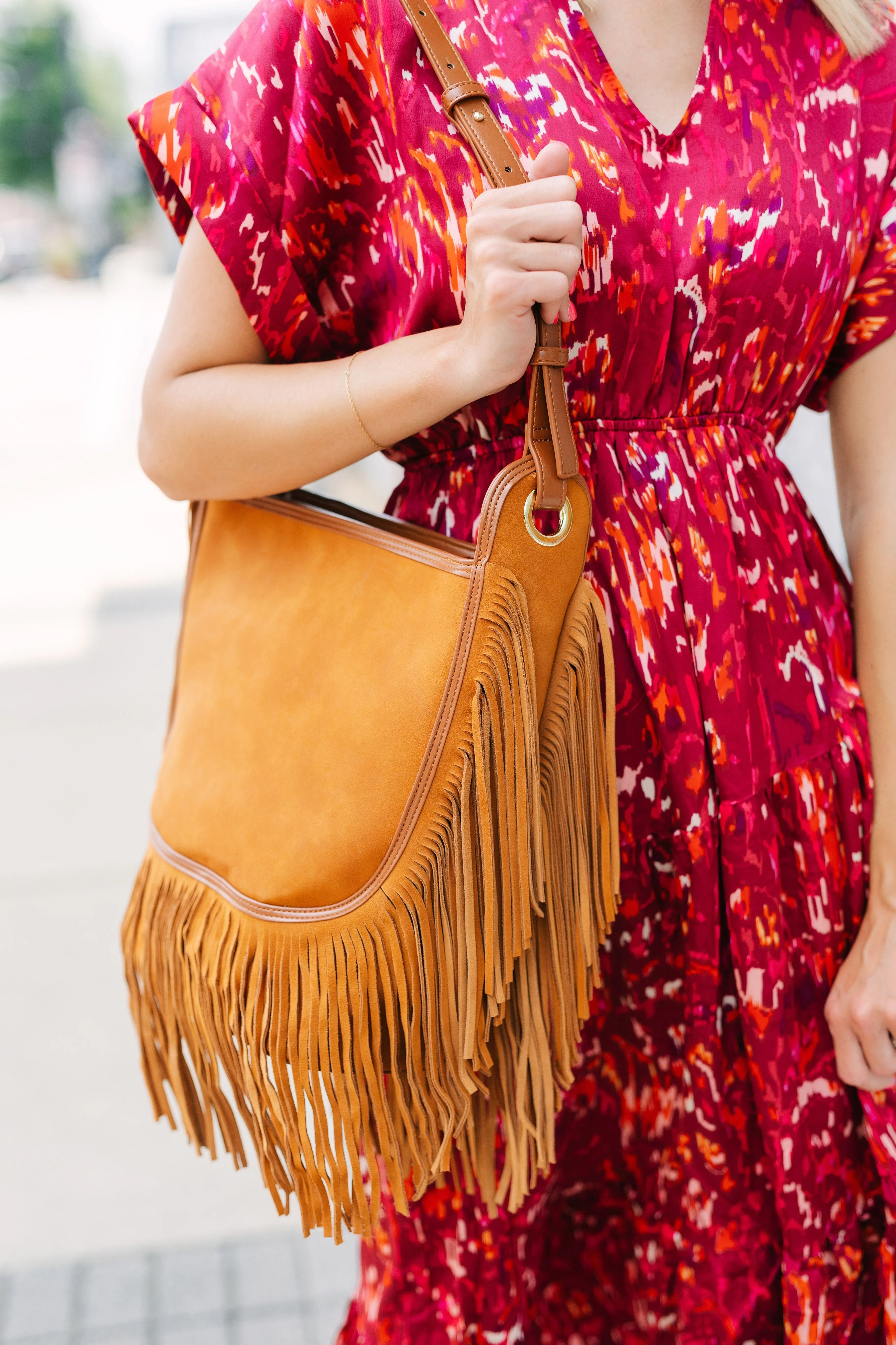 Sawyer Leather Bag with Fringe CAMEL