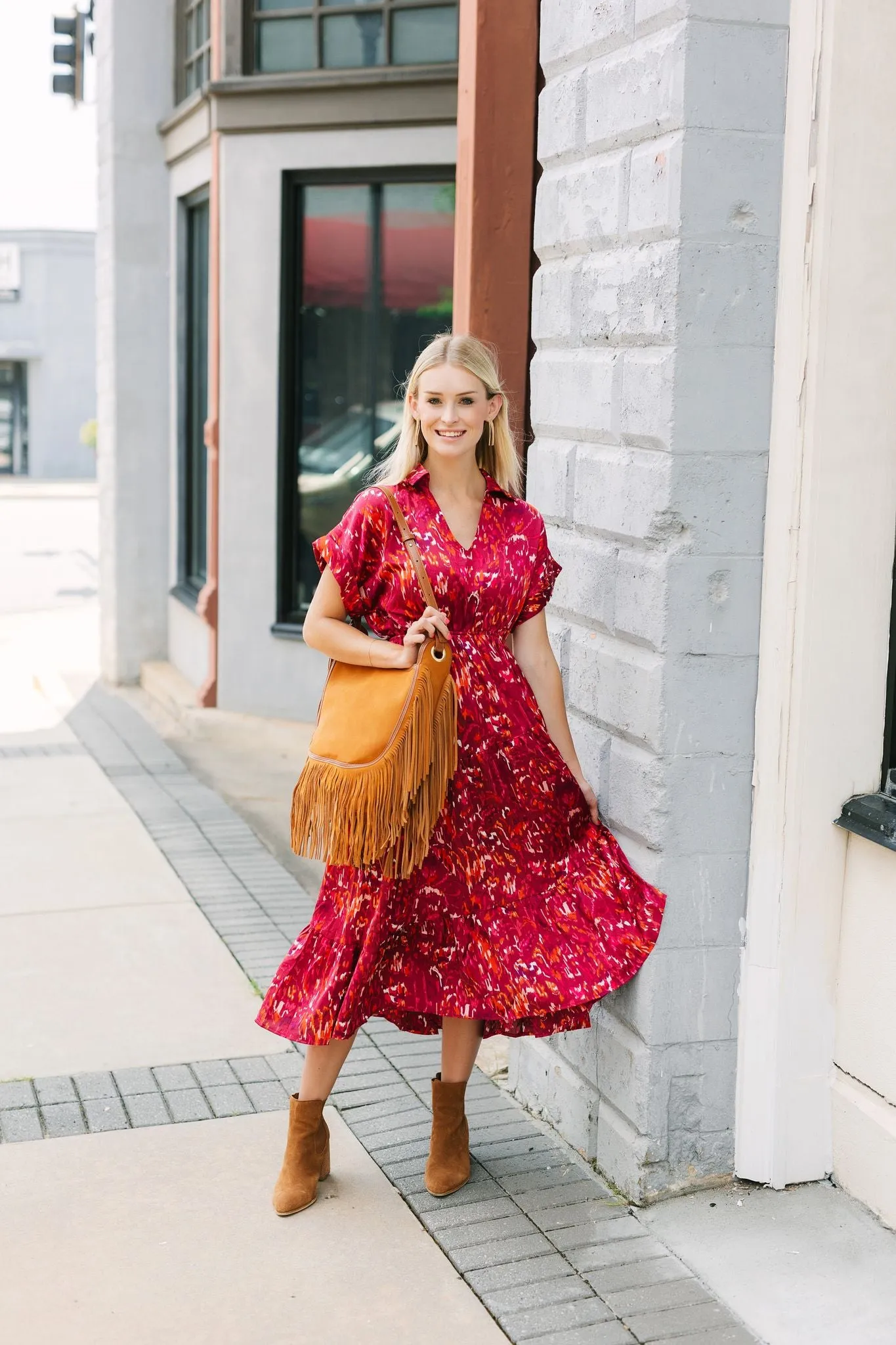 Sawyer Leather Bag with Fringe CAMEL