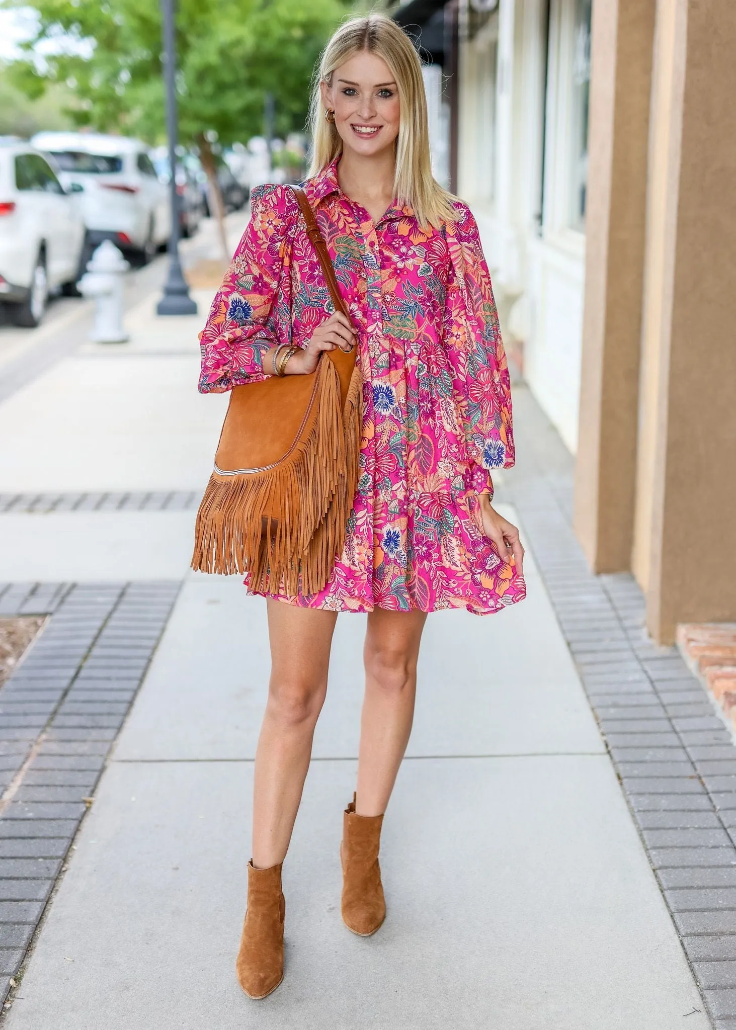 Sawyer Leather Bag with Fringe CAMEL