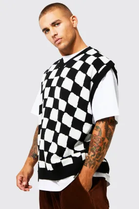 Skate Checkerboard Knitted Vest | boohooMAN UK