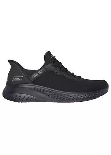 Skechers Wide Fit Black Bobs Squad Chaos Slip-Ins Gore Bungee Knitted Trainers | Grattan