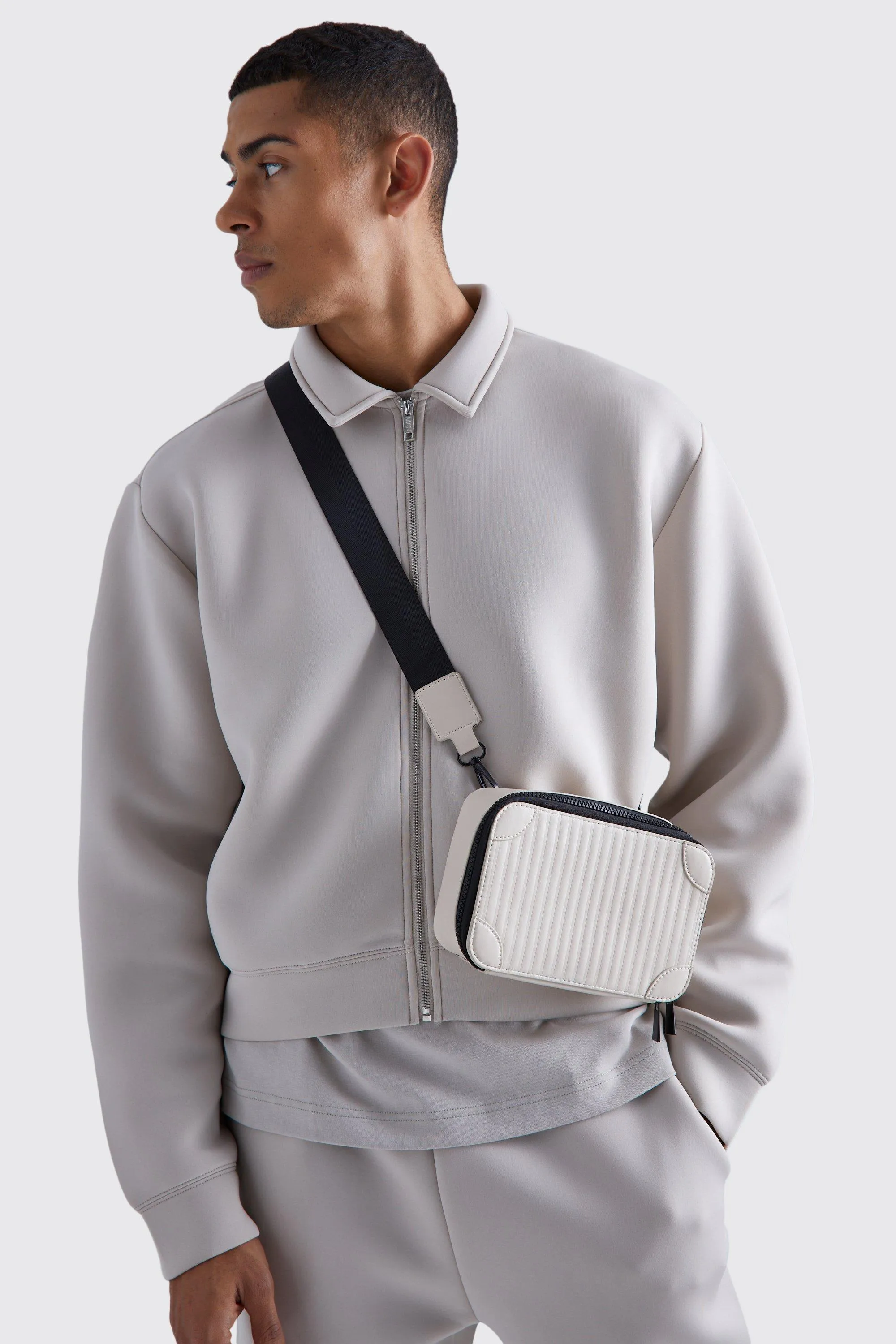 Smart Faux Leather Rib Cross Body Bag | boohooMAN UK