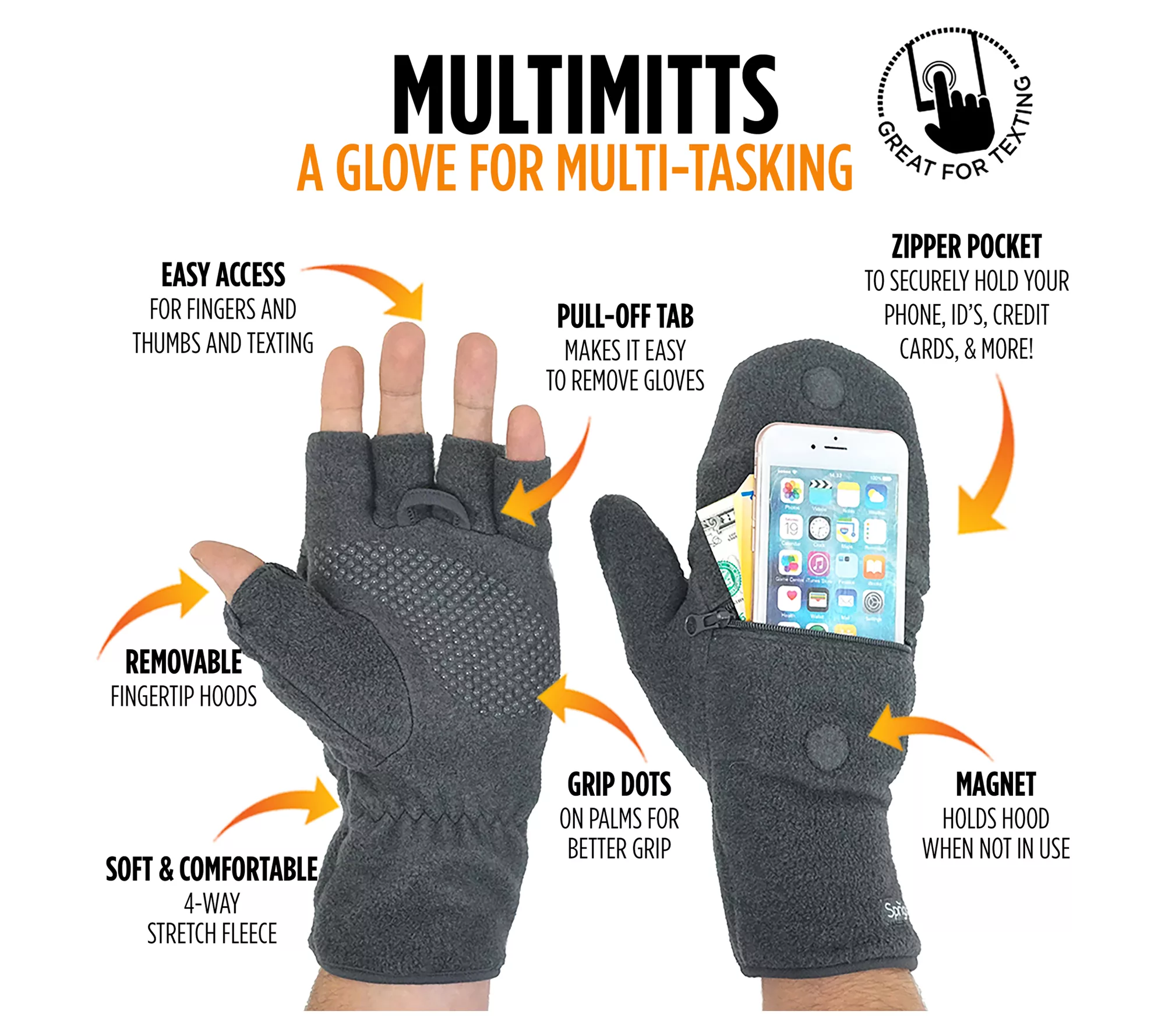 Sprigs Multi-Mitt Gloves with Cell Phone Storage Pocket