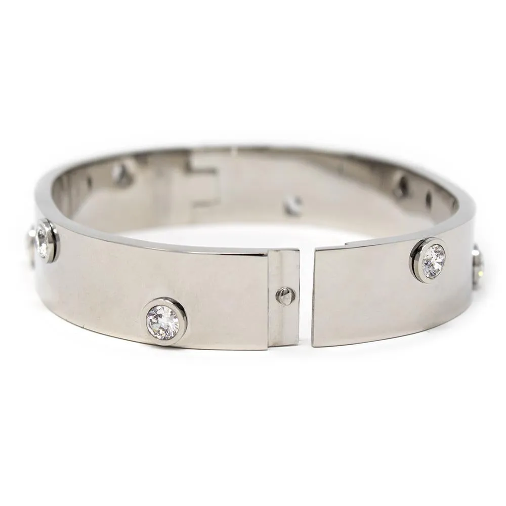 Stainless Steel Hinged Bracelet with Crystal