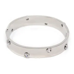 Stainless Steel Hinged Bracelet with Crystal