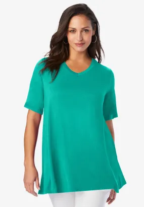 Stretch Knit V-Neck Swing Tunic