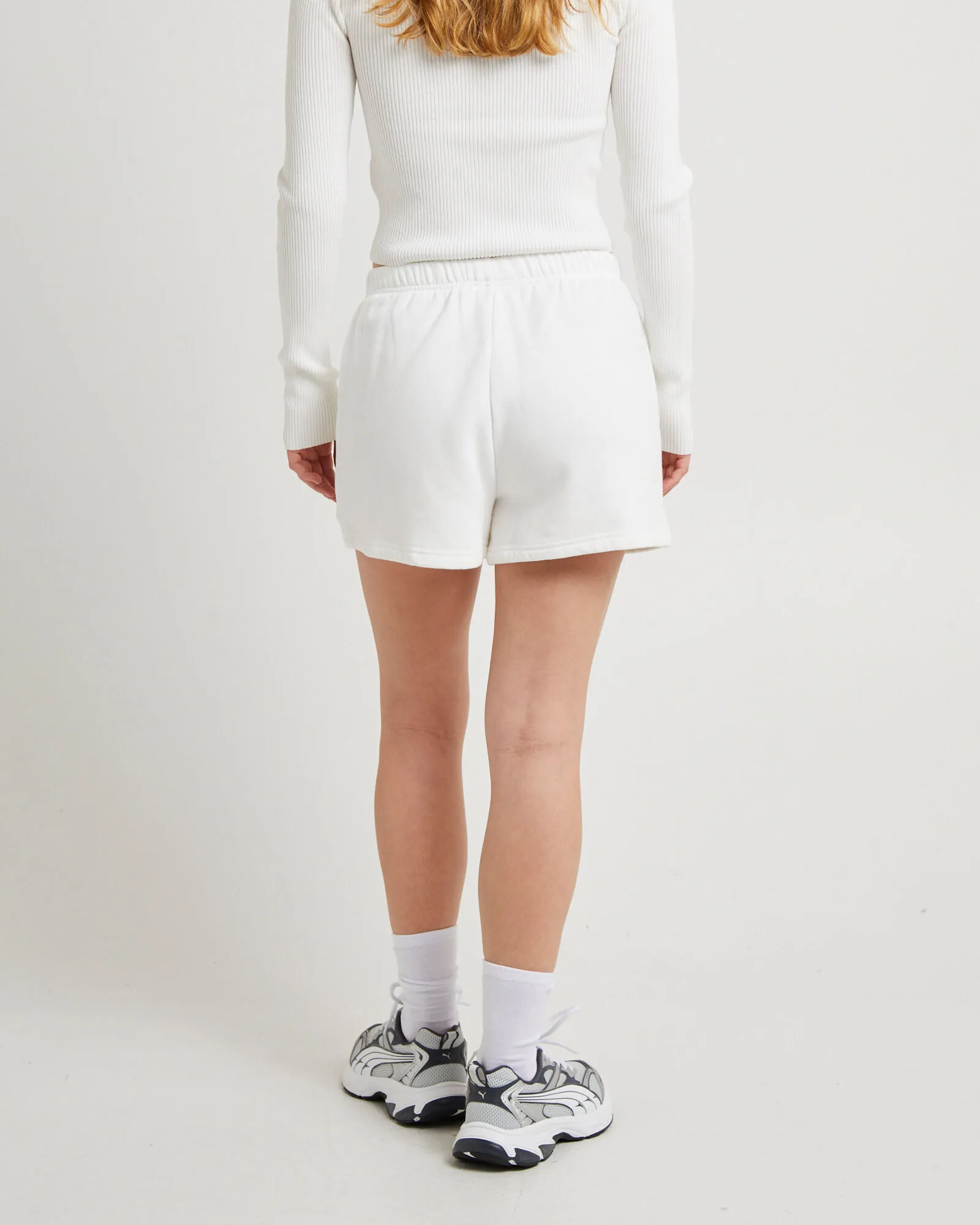 Subtitled Pull On Fleece Shorts White