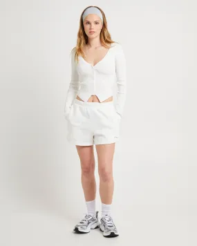 Subtitled Pull On Fleece Shorts White