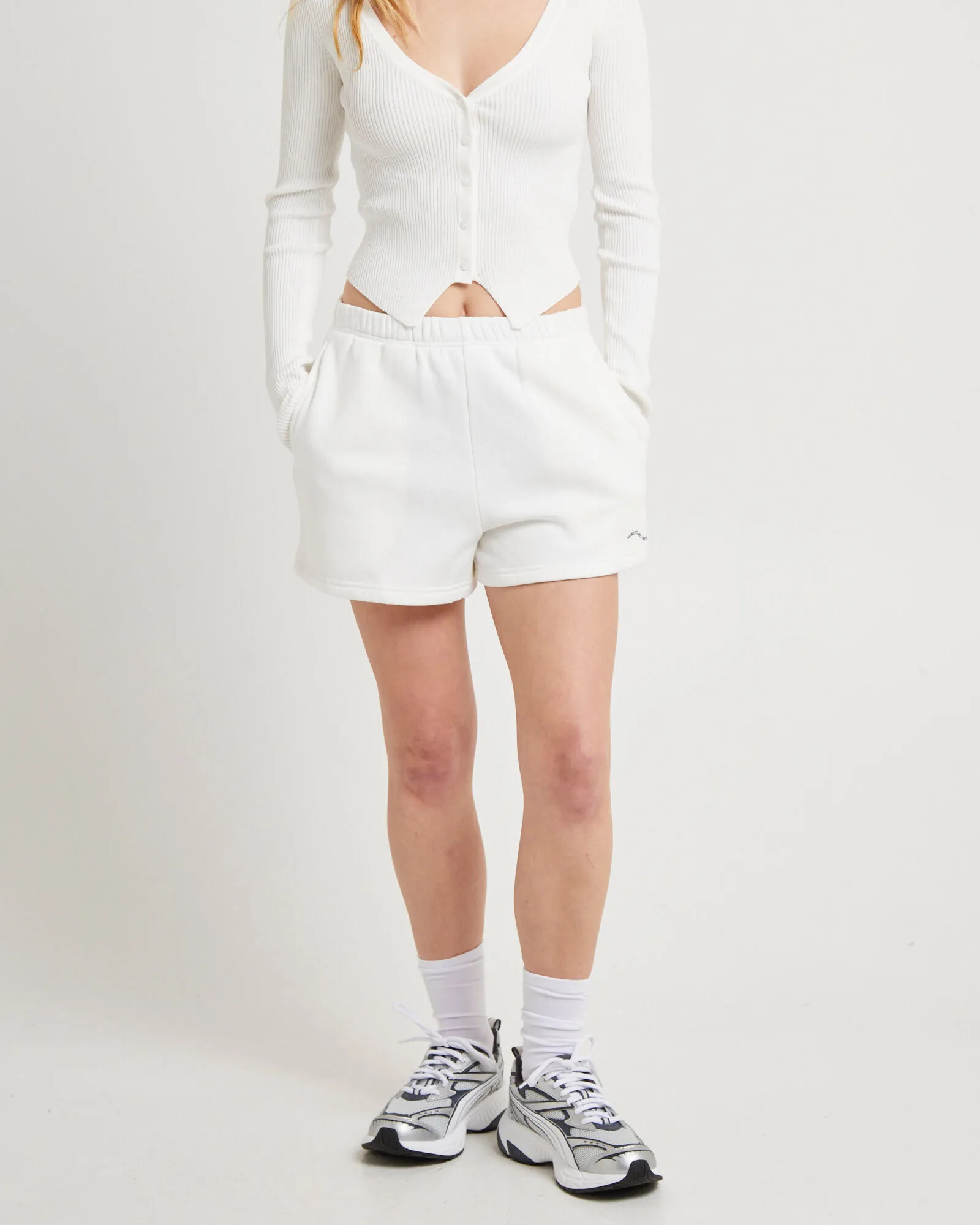 Subtitled Pull On Fleece Shorts White